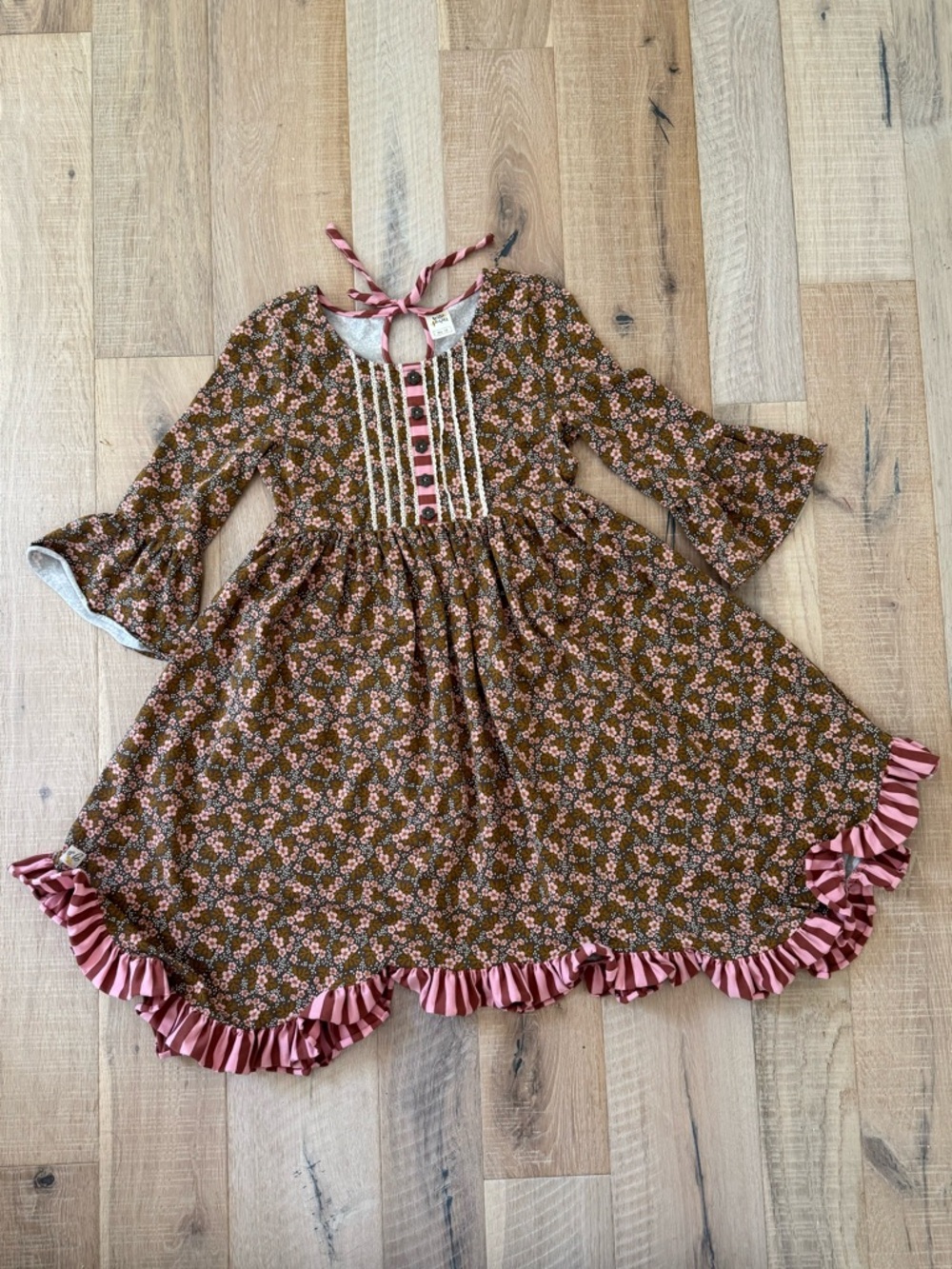 Wildflowers Brown and pink Floral Dress with RuffleTrim